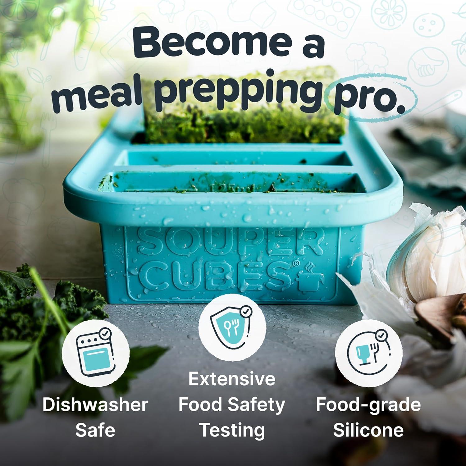 Souper Cubes 1/2 Cup Silicone Freezer Tray with Lid, Silicone Soup Freezer Mold, Perfect for Storing Sauce, Smoothies, Rice and More