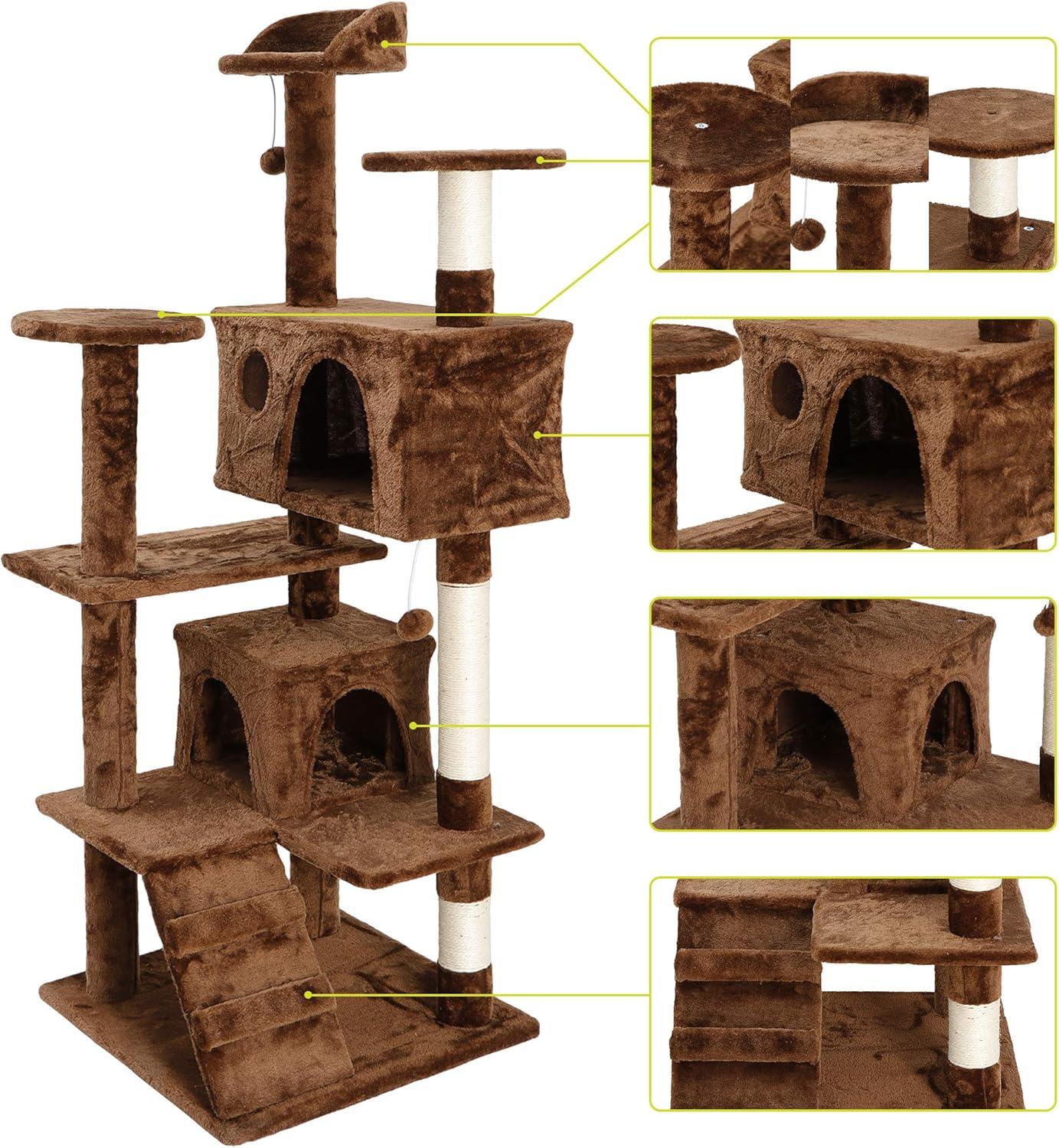 NintyFive 53 inches Heavy Duty Multi-Level Cat Tree Tower with Condo Furniture & Scratching Posts for Kittens Play Rest (Brown)