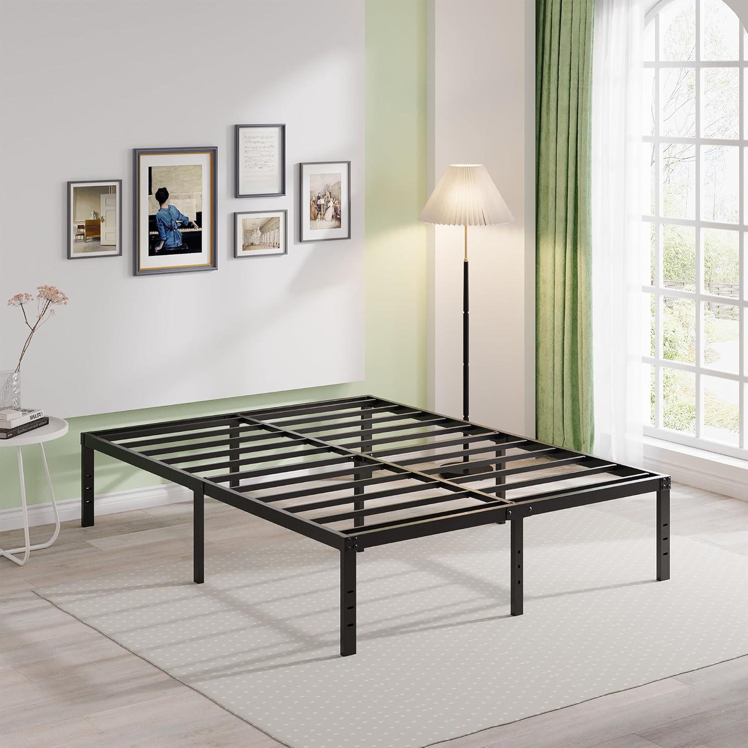 14 inches Queen Bed Frames No Box Spring Needed ,2500 lbs Heavy Duty Metal Platform Bed Frame with Storage Queen Size for Adult Black