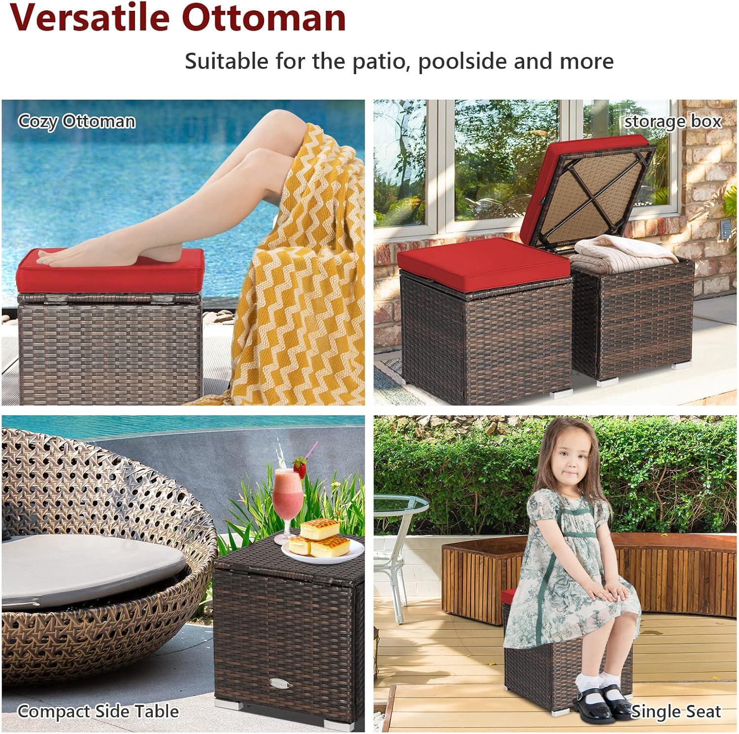 Latitude Run® 2-Pieces Patio Ottoman Set Outdoor Wicker Stool With Storage