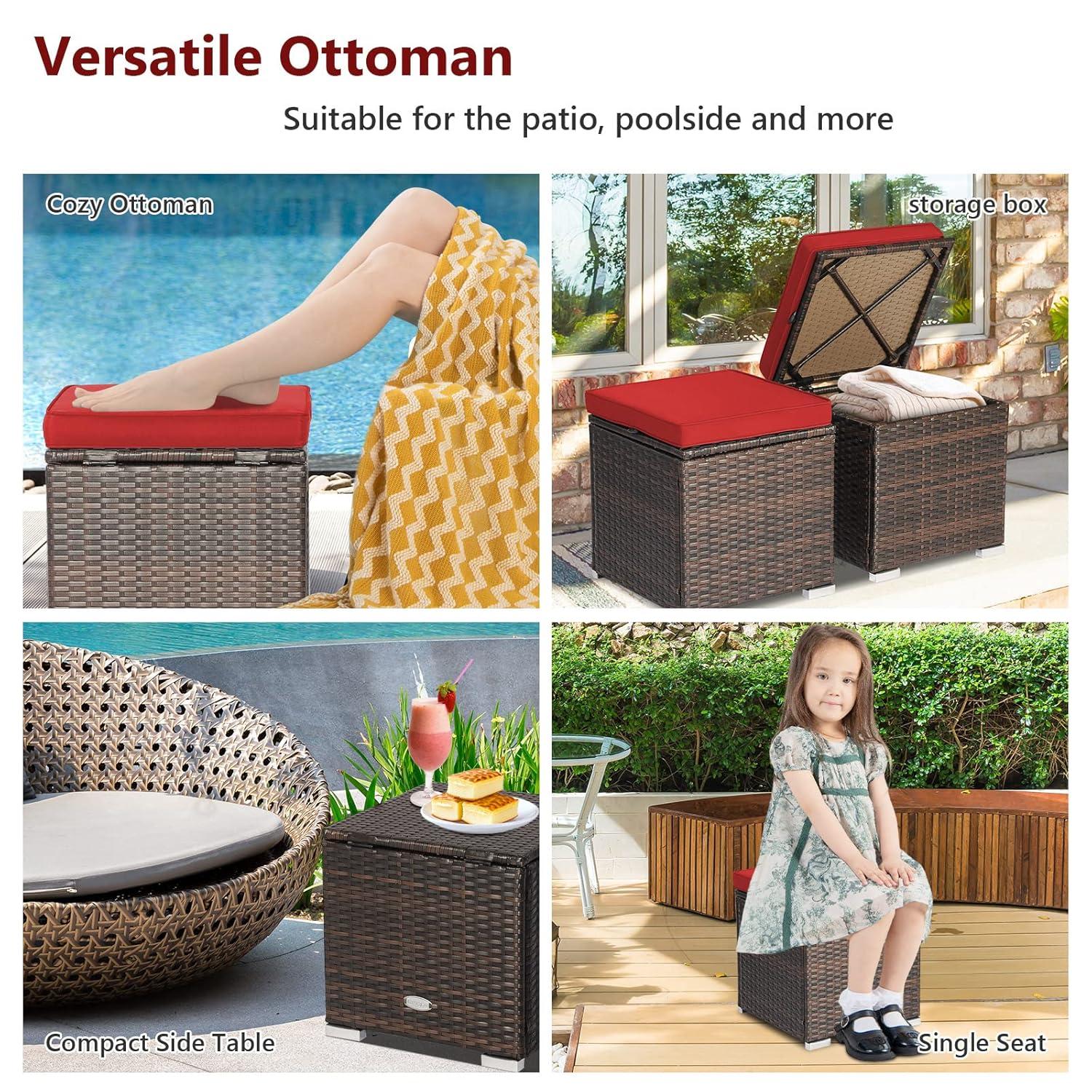 Latitude Run® 2-Pieces Patio Ottoman Set Outdoor Wicker Stool With Storage