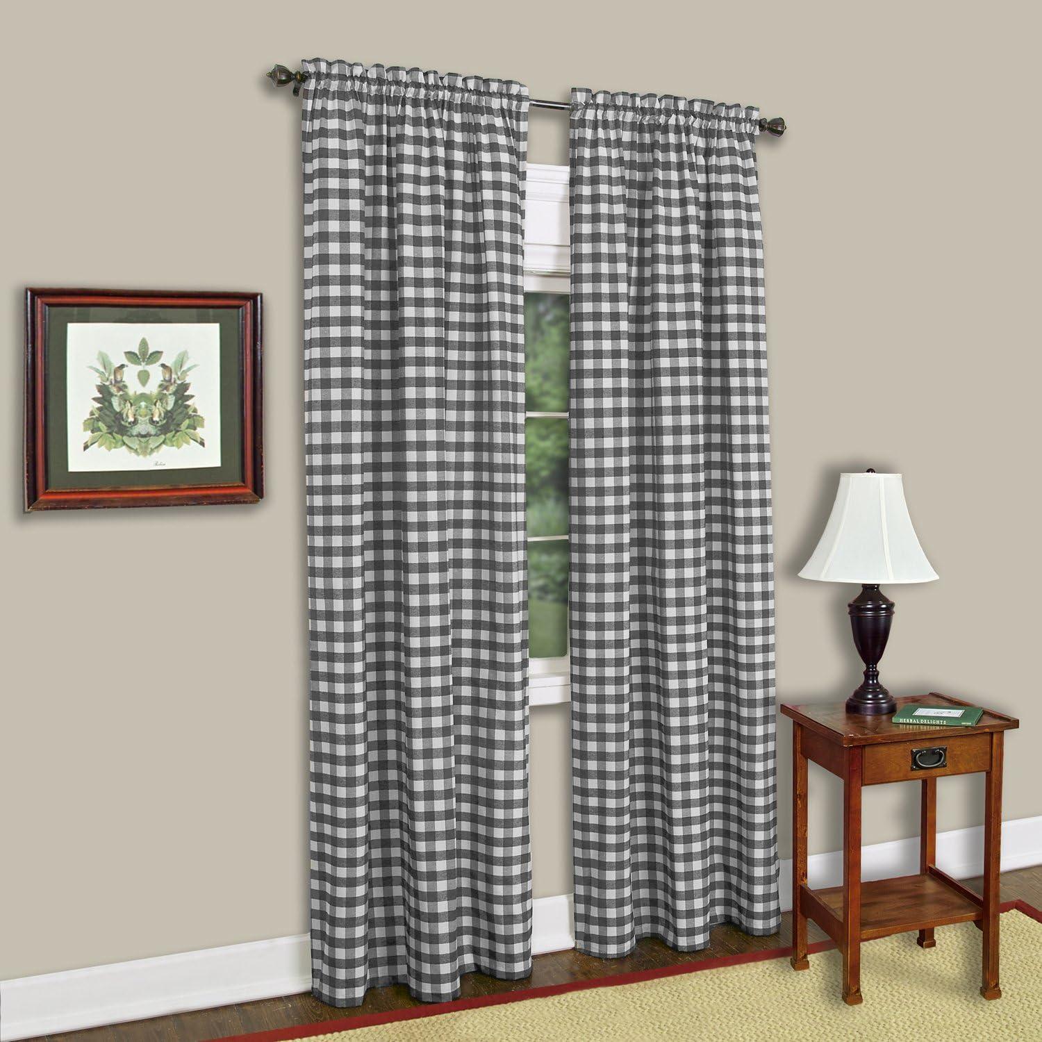 Black and White Buffalo Check 42" x 95" Drape Panel