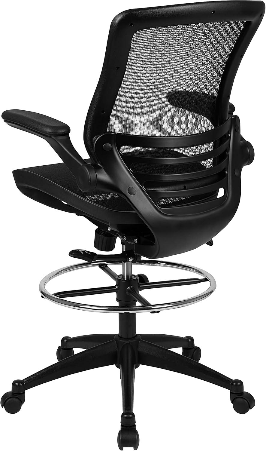 Flash Furniture Mid-Back Transparent Mesh Drafting Chair with Flip-Up Arms