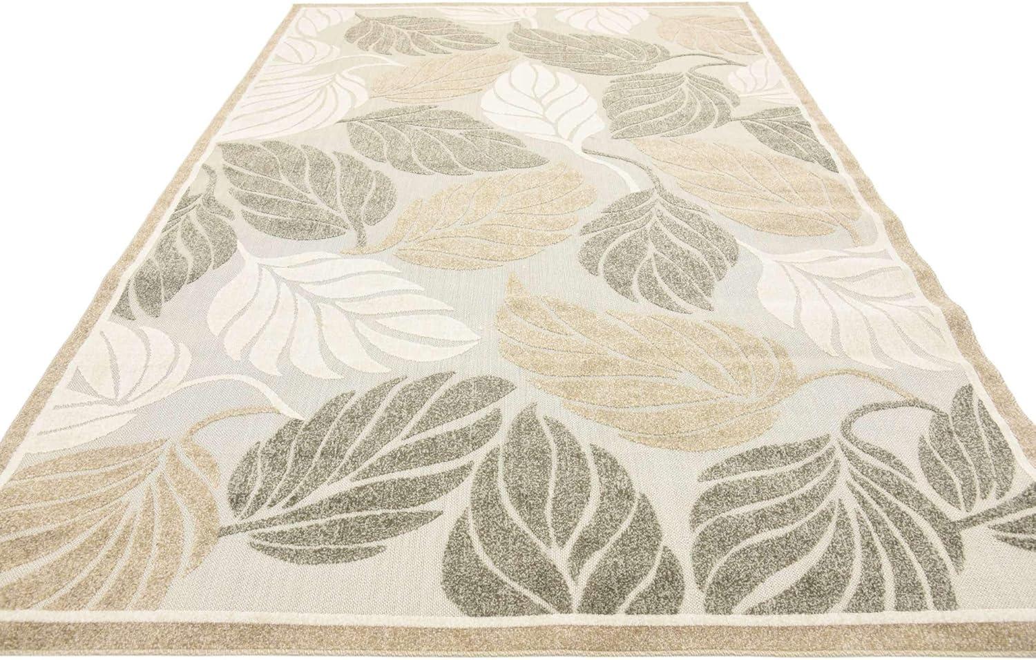 Unique Loom Augusta Indoor/Outdoor Botanical Rug Beige/Ivory 7' 1" x 10' Rectangle Border Tropical Perfect For Patio Deck Garage Entryway