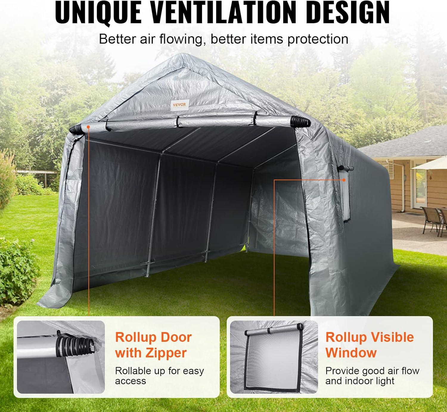 VEVOR Heavy Duty 10 ft. W x 15 ft. D Polyethylene Portable Garage Shed