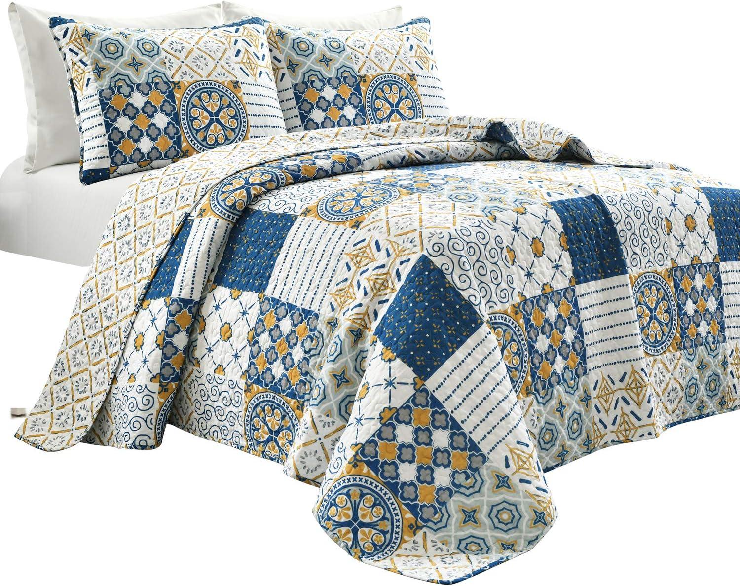 Monique Standard Cotton Reversible Coastal 3 Piece Quilt Set