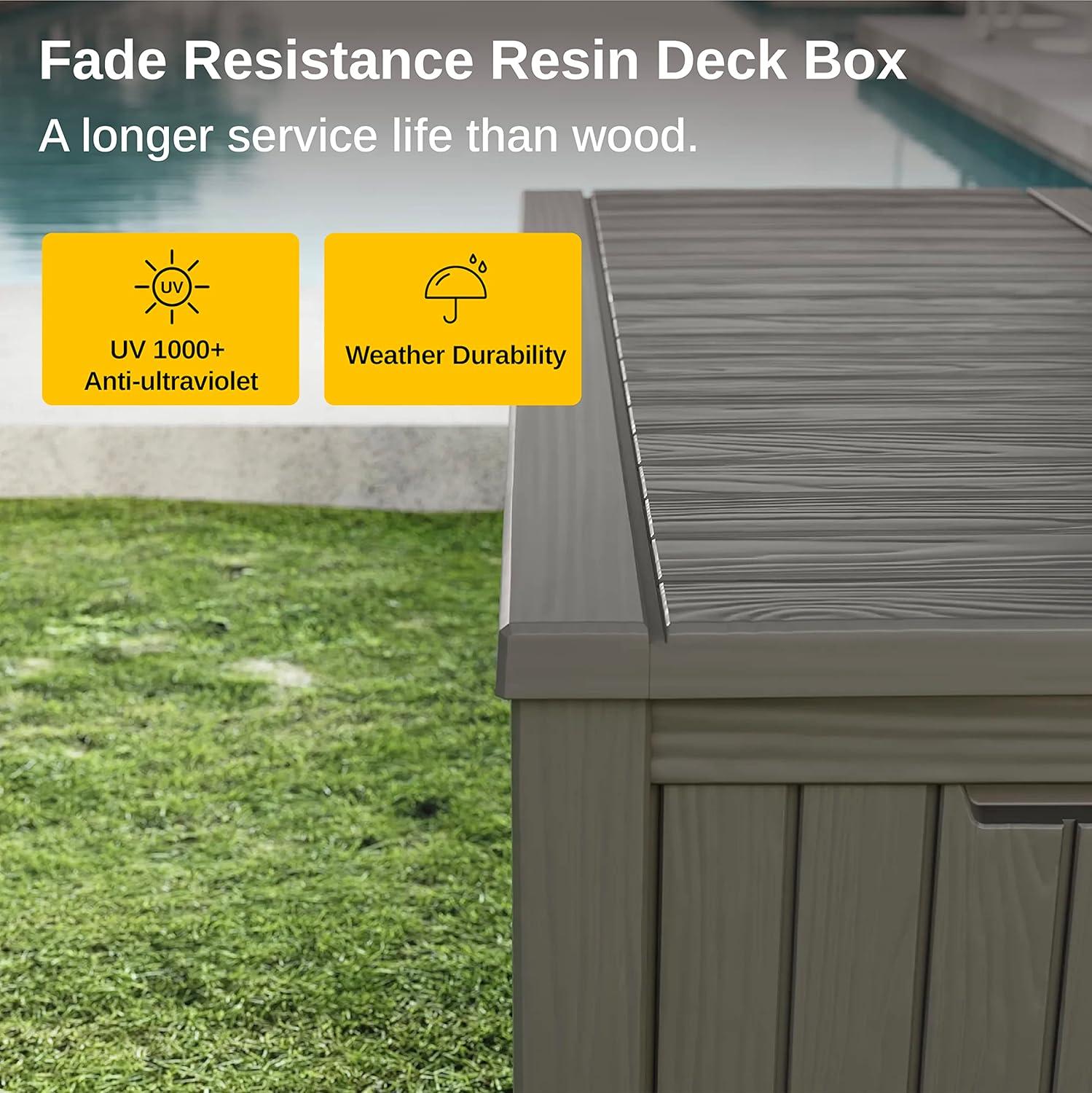 East Oak 150 gal Waterproof Resin Deck Box Gray: Weather & Wind-Resistant, 53.35 lbs, Easy No-Tool Assembly