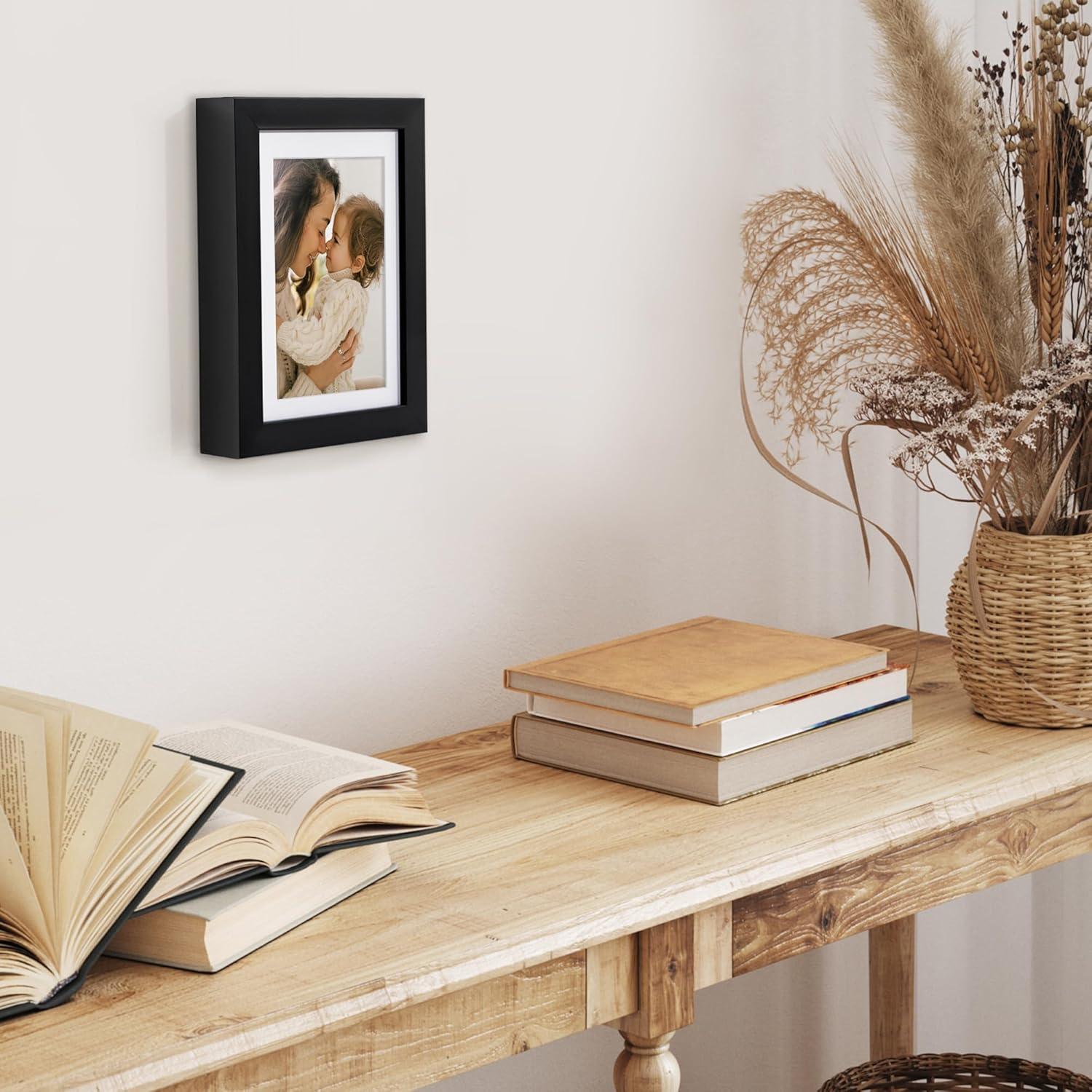 5x7 Picture Frame in Black - Deep Molding Frame for 4x6 or 5x7 Photos - Versatile Tabletop Display - Sturdy and Stylish -