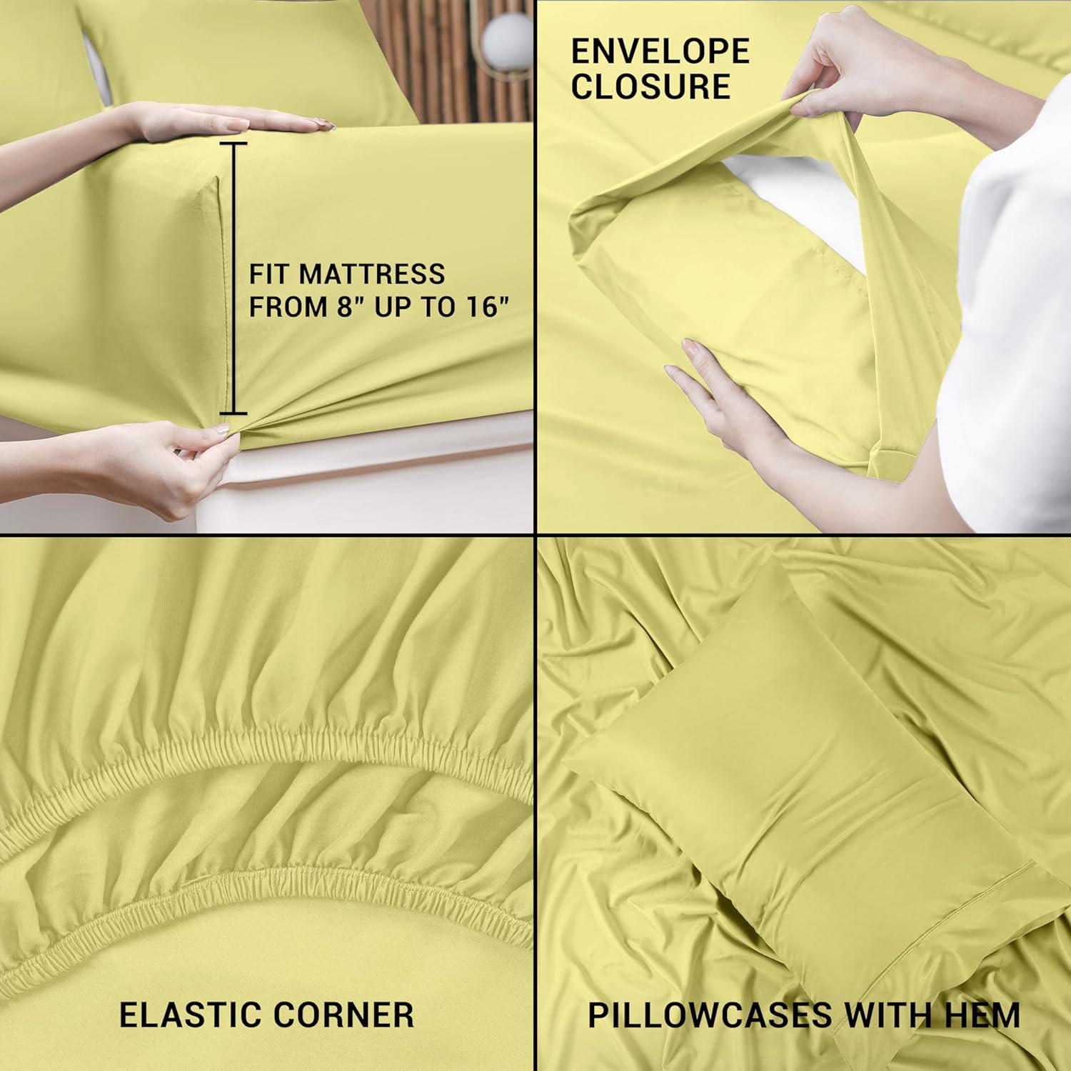 Utopia Bedding Queen Bed Sheets Set - 4 Piece Bedding - Brushed Microfiber - Shrinkage and Fade Resistant - Easy Care (Queen, Yellow)