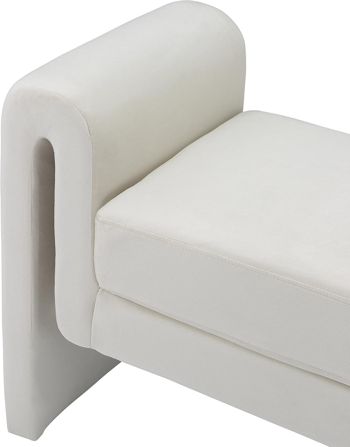 Cream Velvet Upholstered Bench with Curved Arms