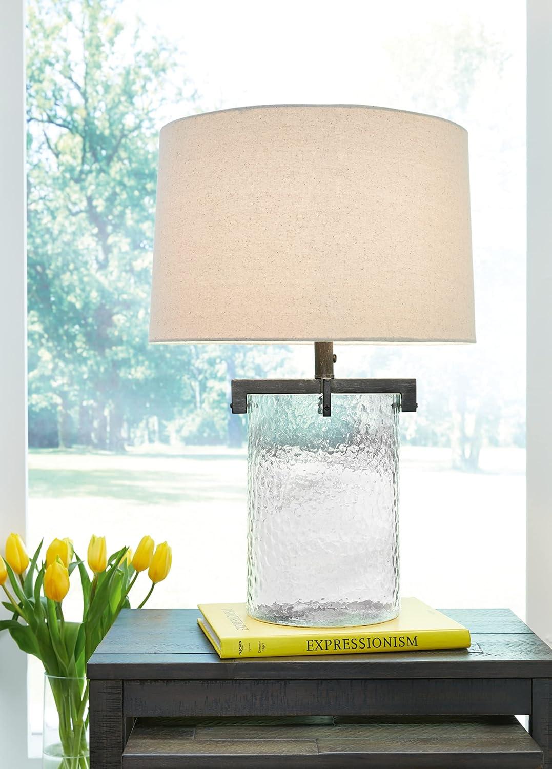 Clear and Antique Black Textured Glass Table Lamp