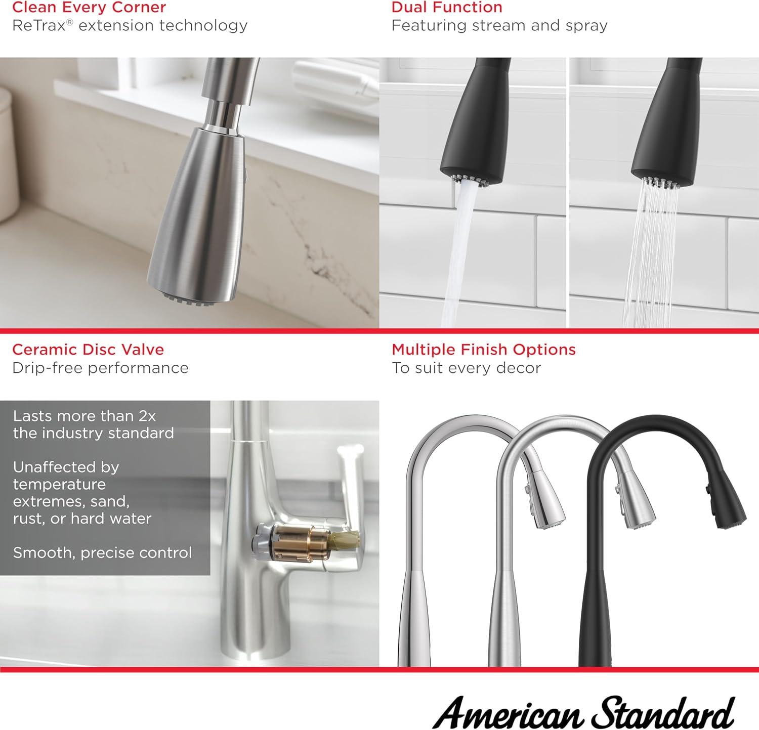 American Standard 7077.300 Colony Pro 1.5 GPM Single Hole Pull Down Kitchen Faucet -