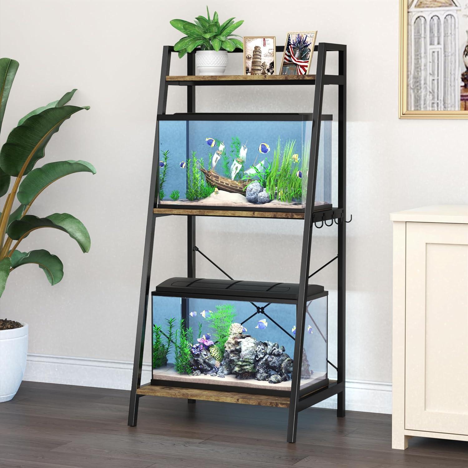 5-10 Gallon Fish Tank Stand with Plant Shelf Metal Aquarium Stand with Storage Shelf