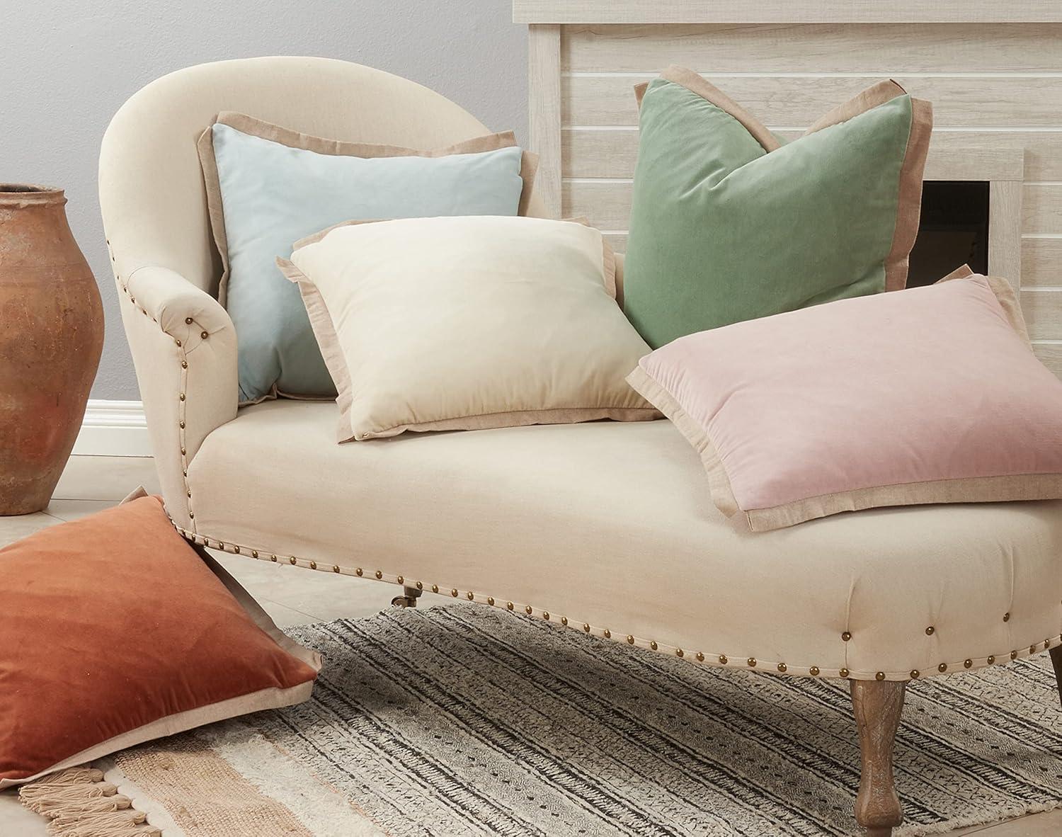 Saro Lifestyle Velvet Flange Throw Pillow With Down Filling, Aqua, 20" x 20"