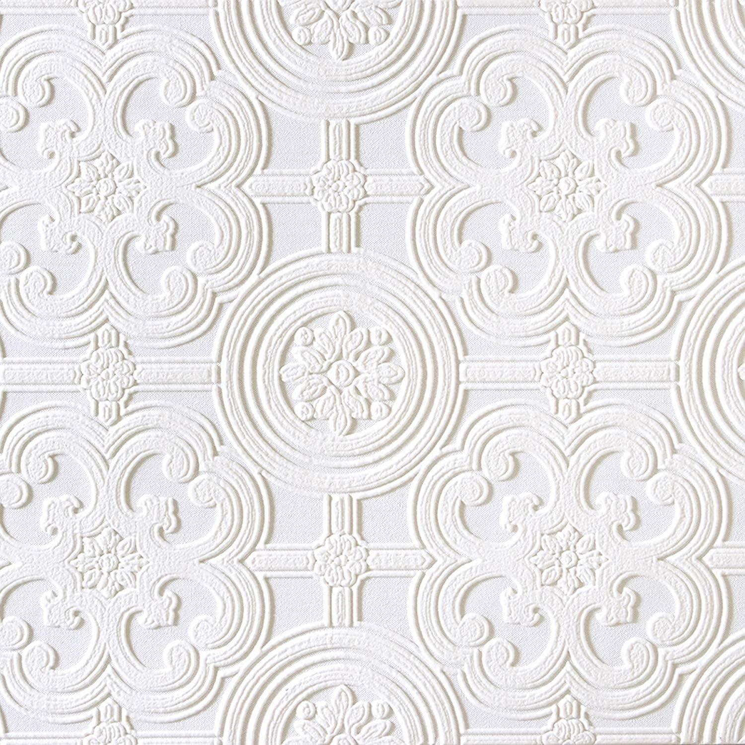 Egon White Paintable Textured Vinyl Wallpaper Roll