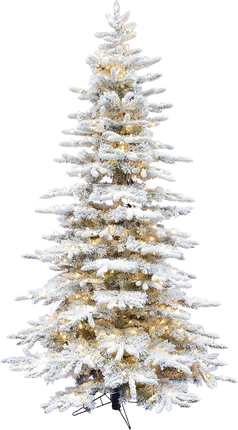Fraser Hill Farm Fraser Hill Farm Flocked Mountain Pine Christmas Tree with LED Lights