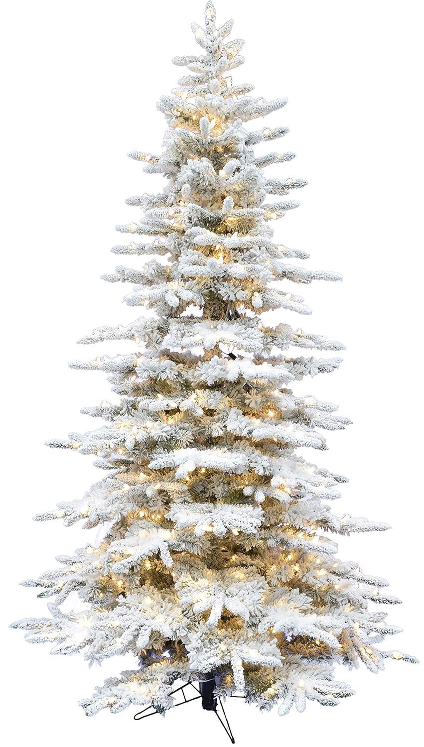Fraser Hill Farm Fraser Hill Farm Flocked Mountain Pine Christmas Tree with LED Lights