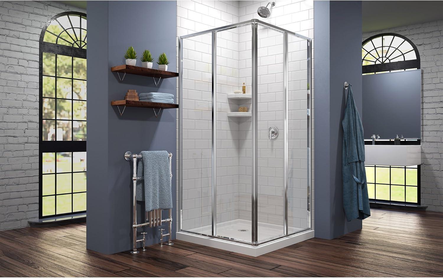 Cornerview 36" x 74.75" Framed Square Sliding Shower Enclosure with Base Included