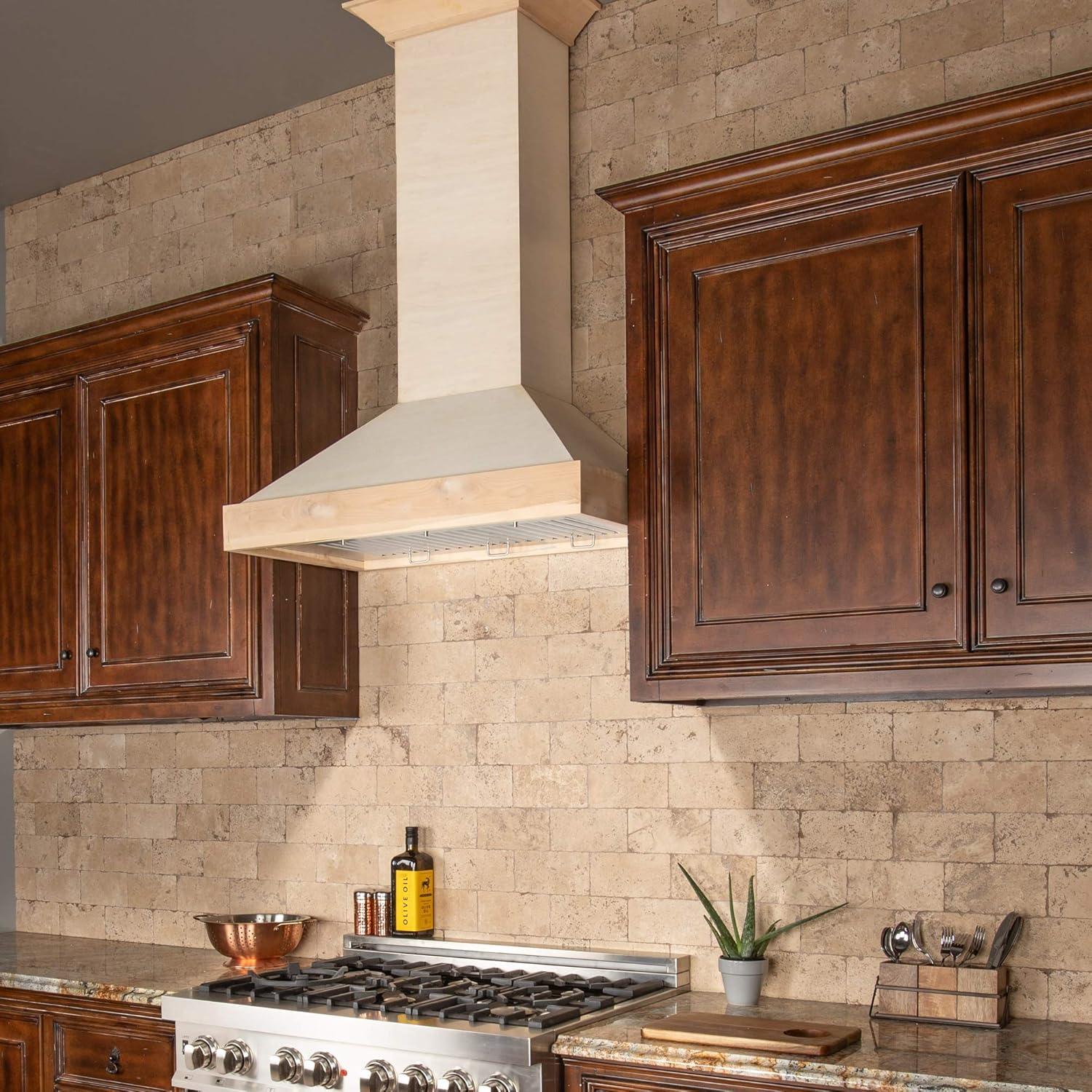 30" Unfinished Wood and Stainless Steel Wall Mount Range Hood