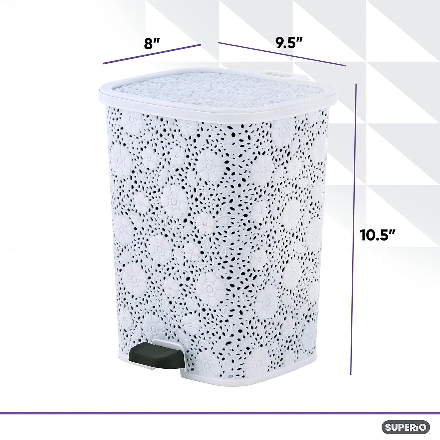 White Lace Design Plastic Step-On Trash Can with Pedal