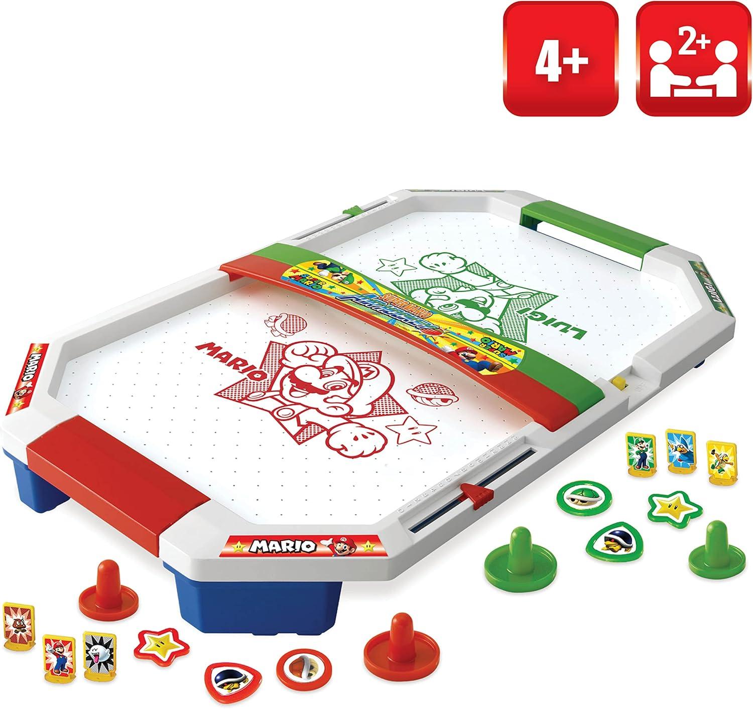 Epoch Games Super Mario Air Hockey, Tabletop Skill and Action Game with Collectible Super Mario Action Figures