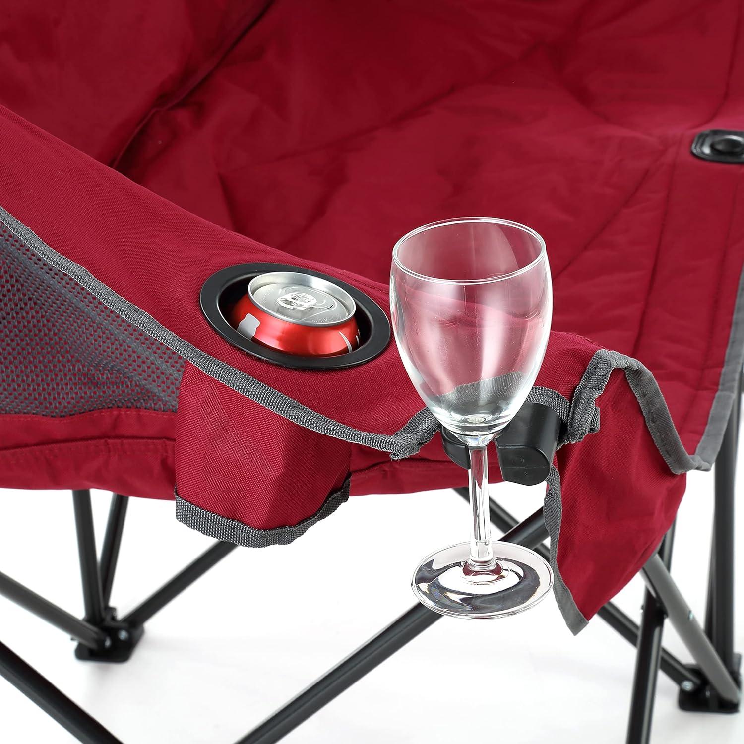 ARROWHEAD OUTDOOR Portable Folding Double Duo Camping Chair Loveseat w/ 2 Cup & Wine Glass Holder, Heavy-Duty Carrying Bag, Padded Seats & Armrests, Supports up to 500lbs, USA-Based Support (Red)