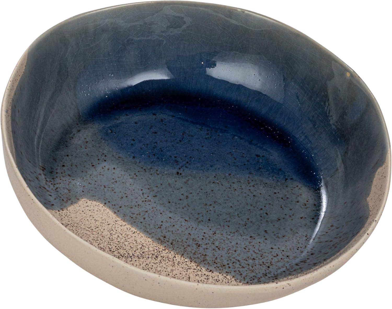 Blue and Cream Crackle Glaze Ceramic Serving Bowl