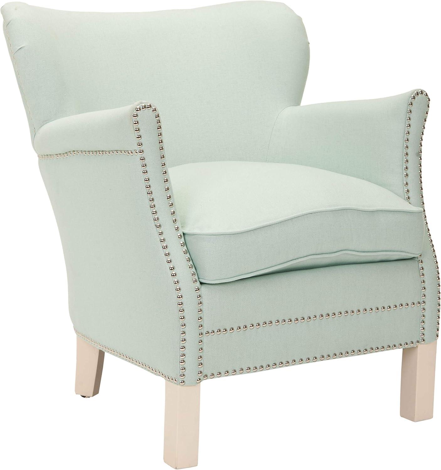 Robins Egg Blue Transitional Arm Chair with Silver Nail Heads