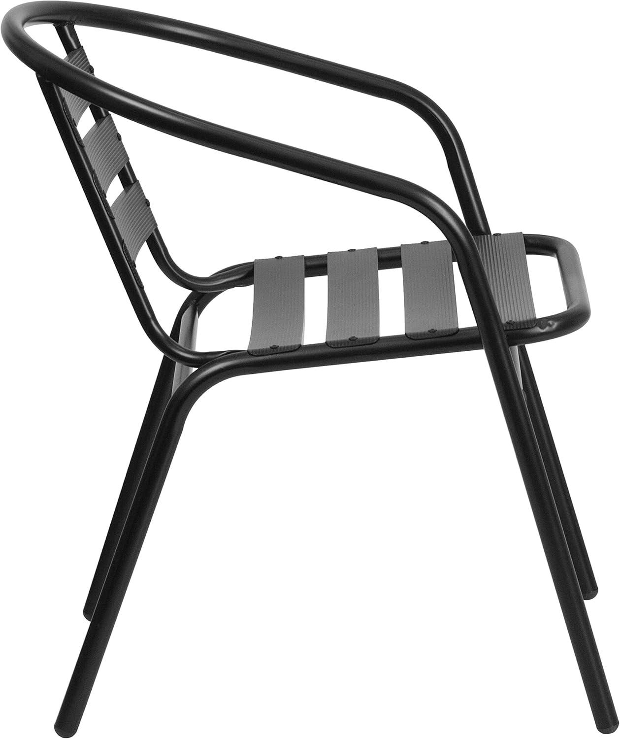 Sleek Black Steel & Aluminum Outdoor Dining Chair with Horizontal Slat Back