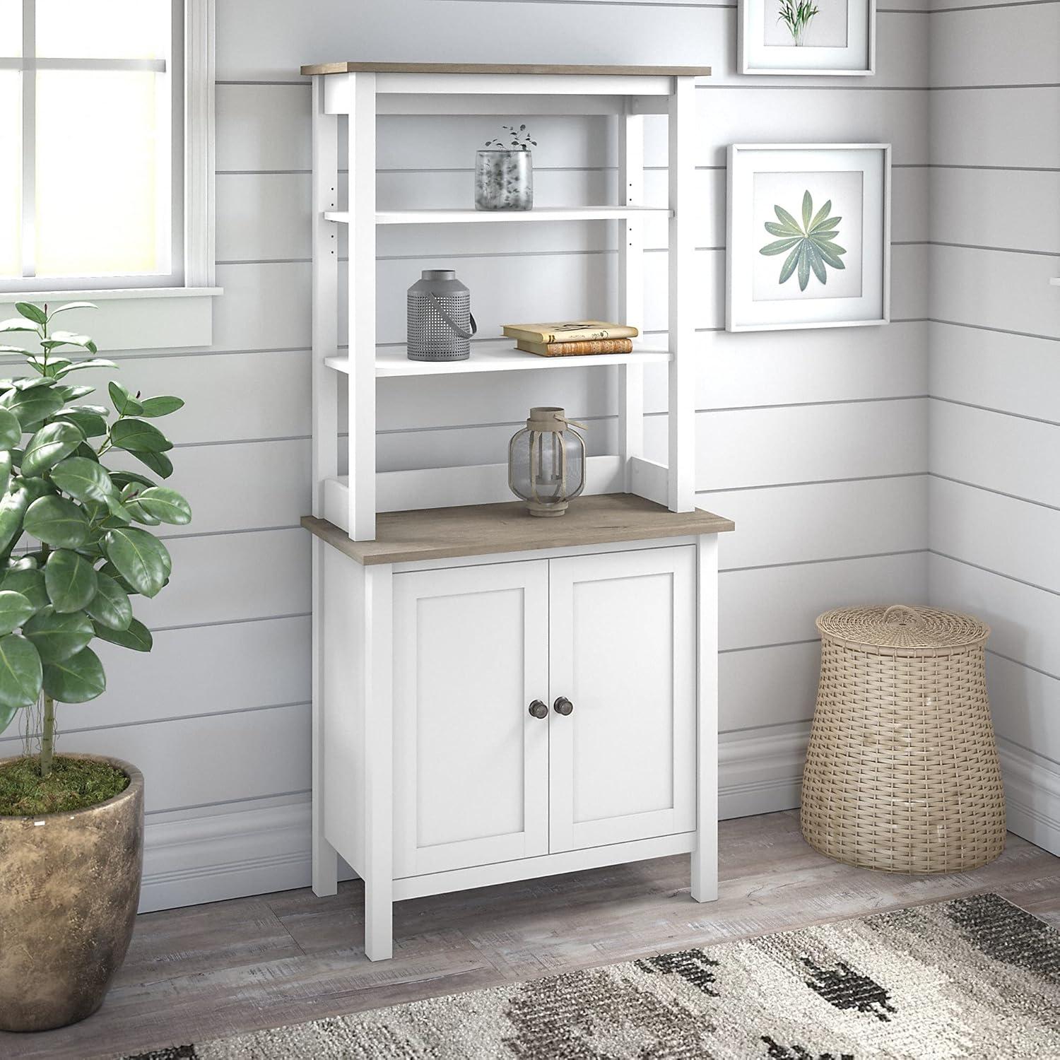 Mayfield Modern Farmhouse 5-Shelf Bookcase with Doors in Shiplap Gray & Pure White