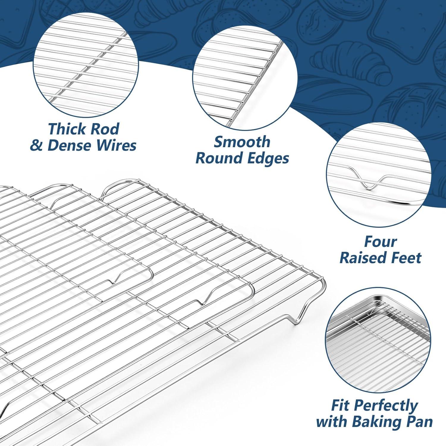 P&P CHEF Baking Sheet and Rack Set, 6 PACK (3 Sheets 3 Racks), Stainless Steel Baking Cookie Sheets Pans with Cooling Rack for Baking and Roasting, Oven & Dishwasher Safe 16"+12.5"+9" (3 Pans+3 Racks)