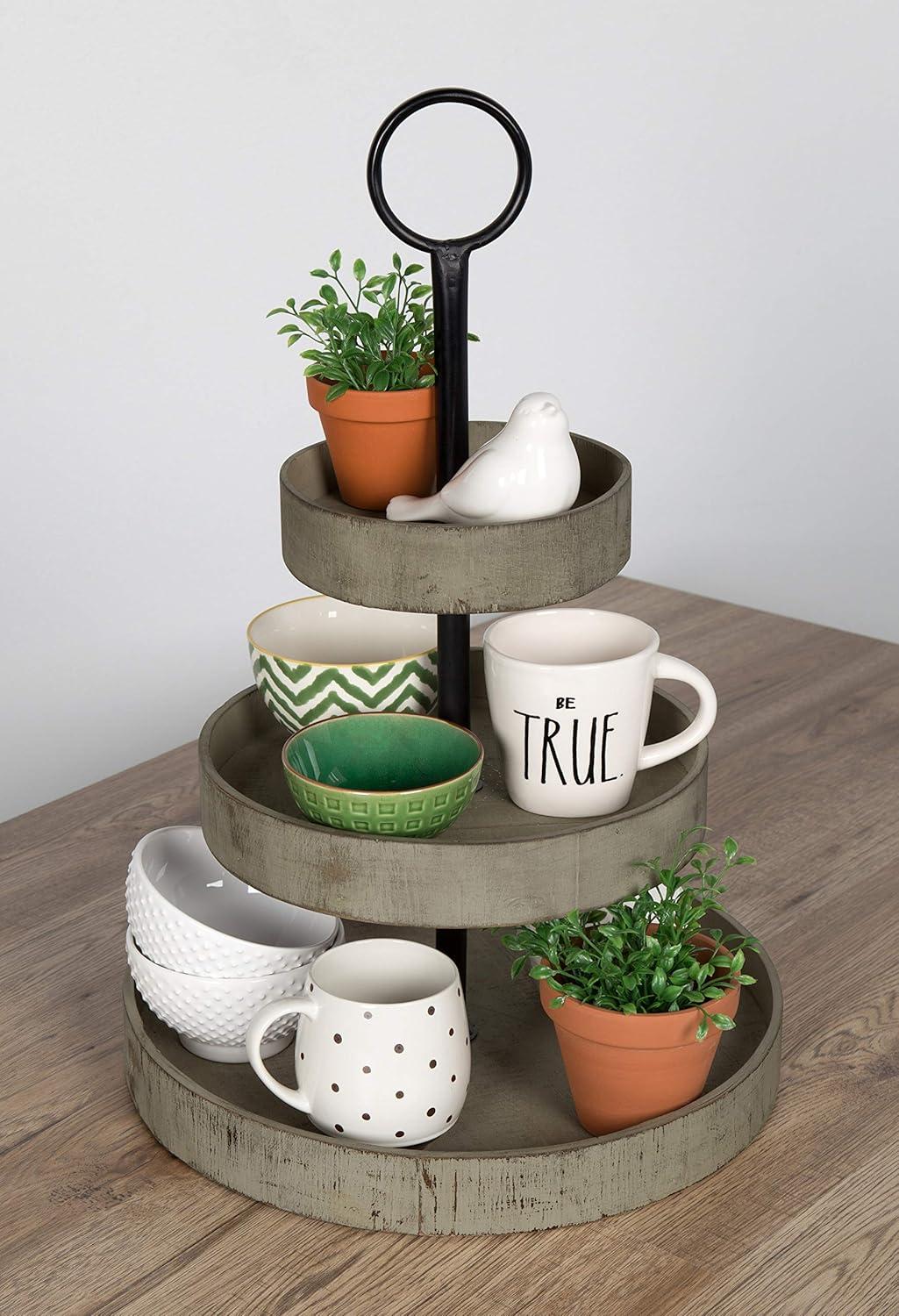 Kate and Laurel Woodmont Tray, 3 Tier, Rustic Brown