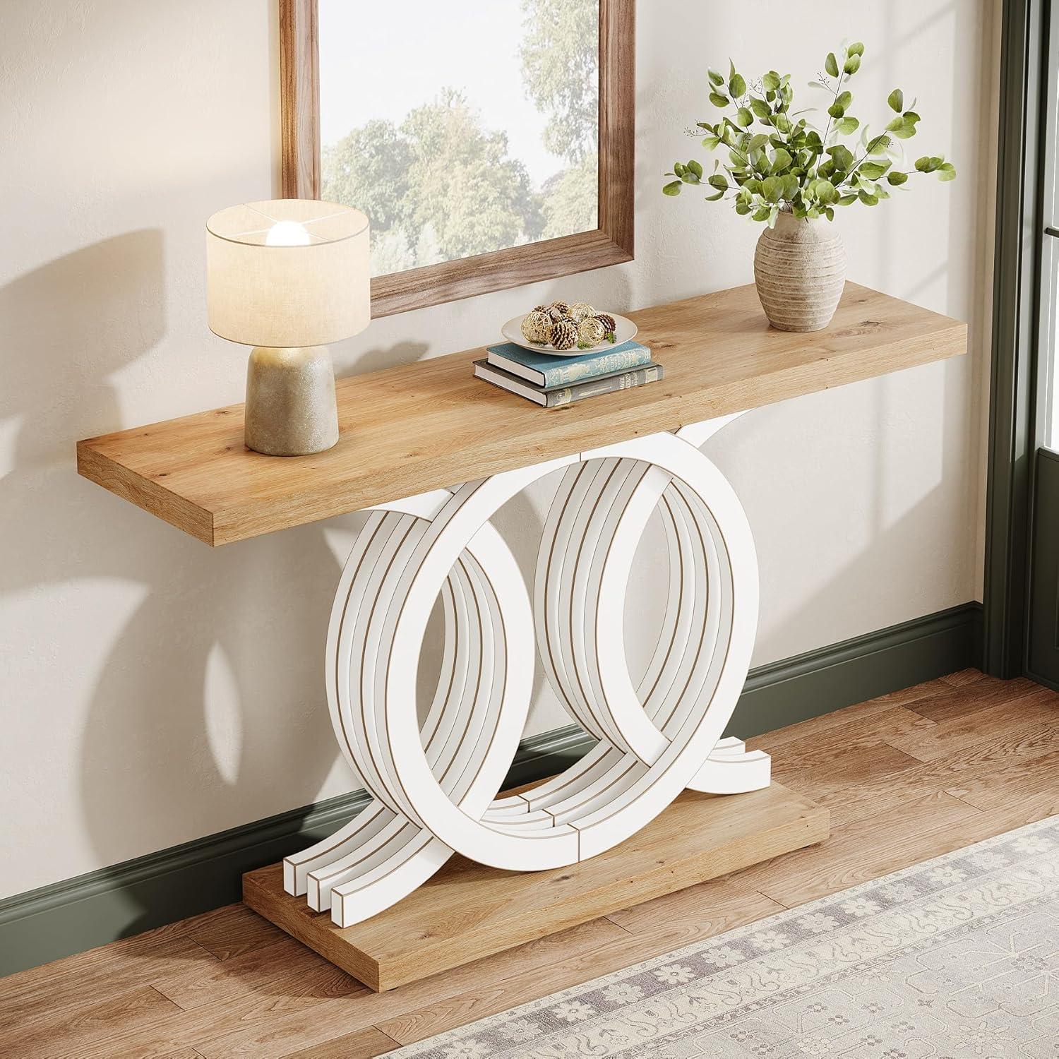 Farmhouse Console Sofa Table, 55 Inches Entryway Hallway Foyer Table White