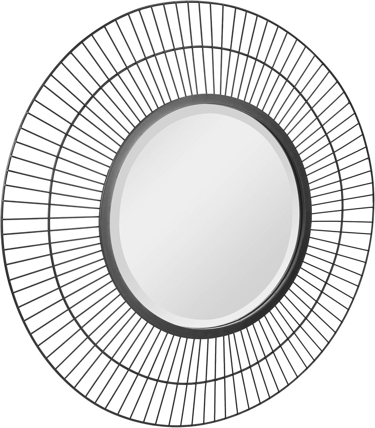 Modern Radial Black Metal Wire 24" Wall Mirror