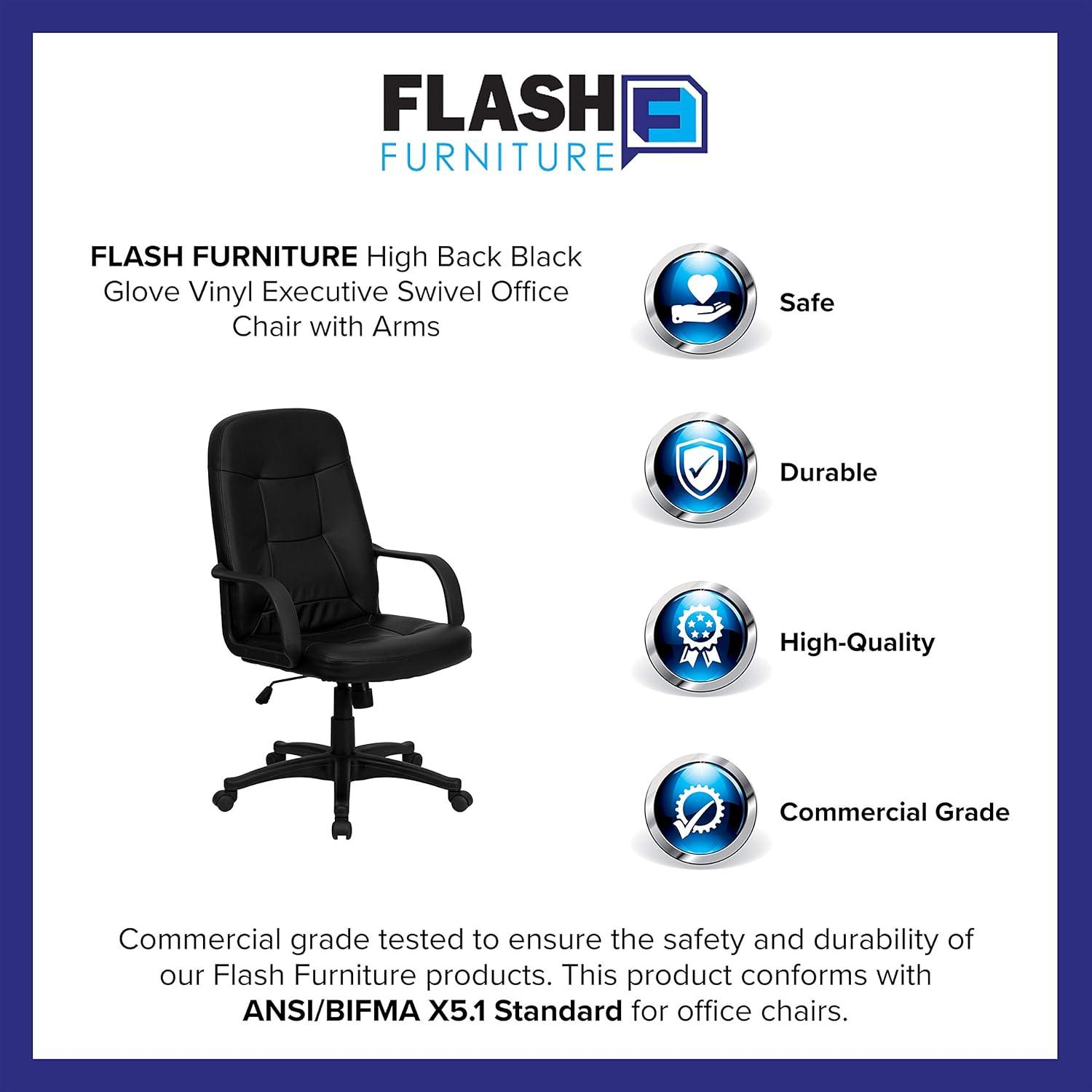 Flash Furniture Holly High Back Black Glove Vinyl Executive Swivel Office Chair with Arms