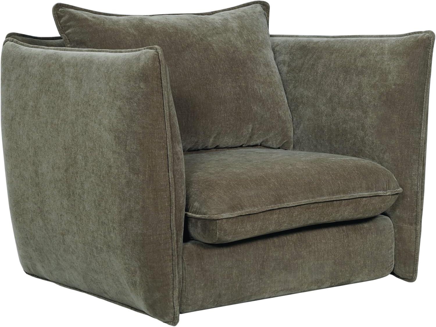 Moss Green Fabric Barrel Accent Chair with Removable Pillow