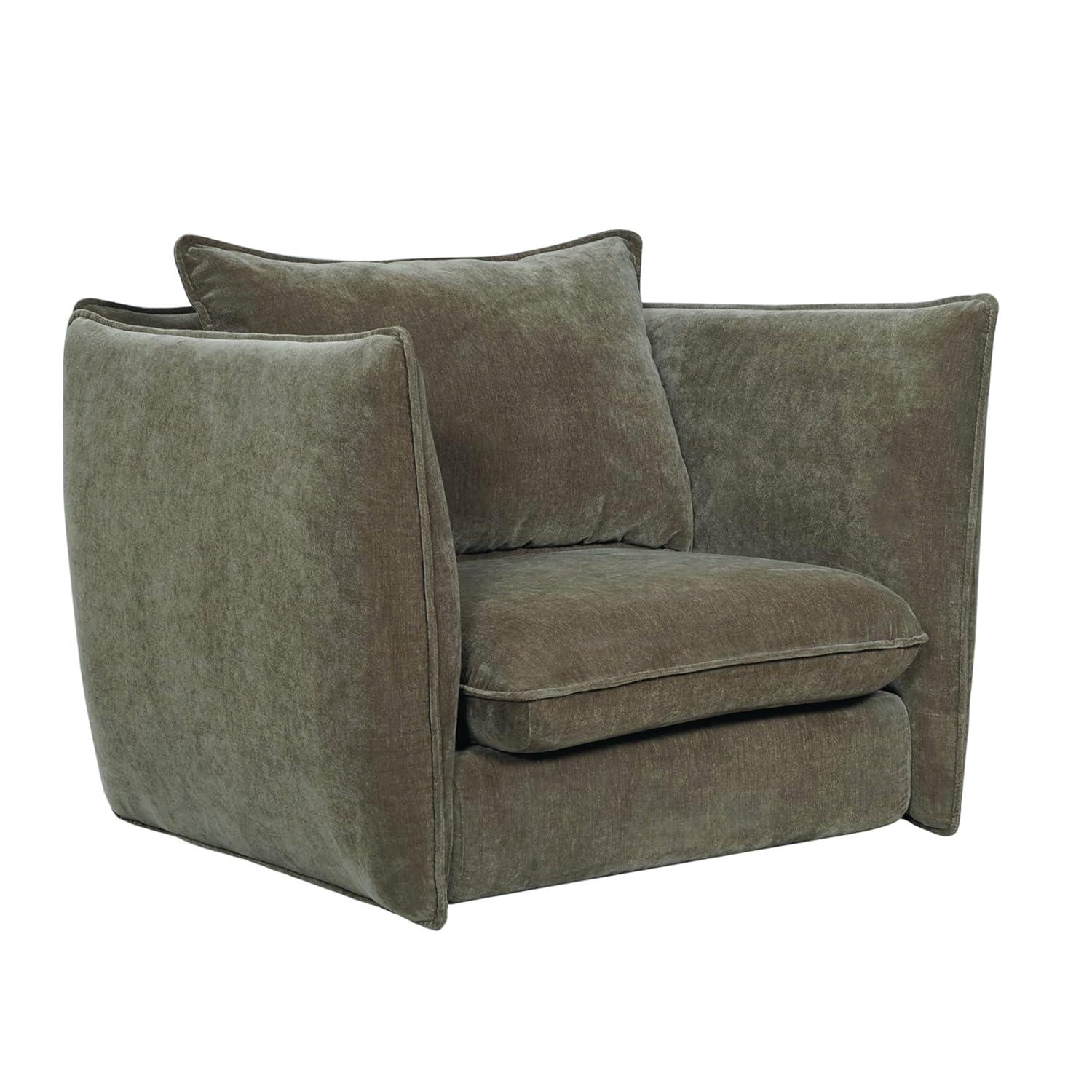 Moss Green Fabric Barrel Accent Chair with Removable Pillow