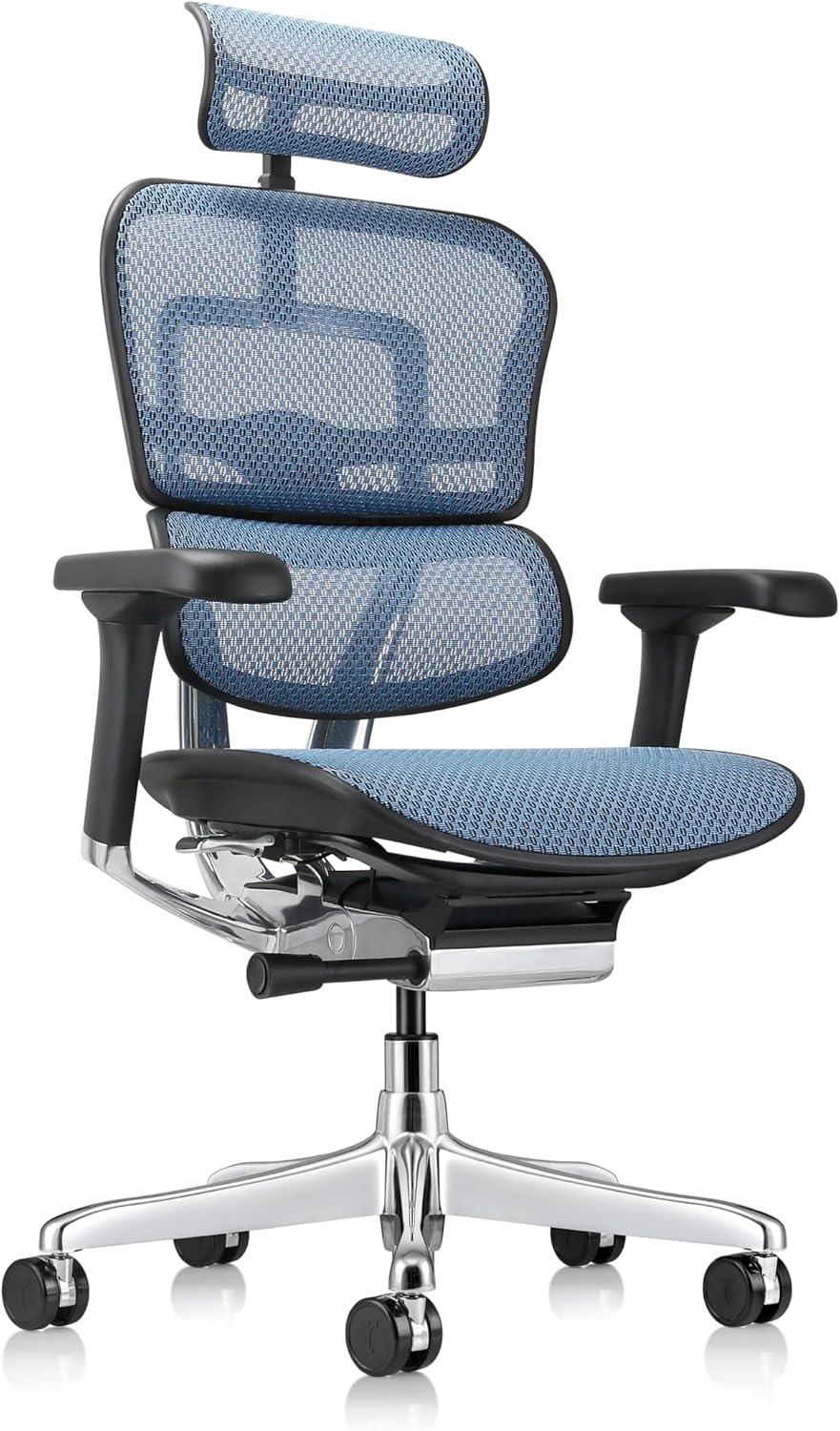 Blue High Back Mesh and Leather Executive Swivel Chair