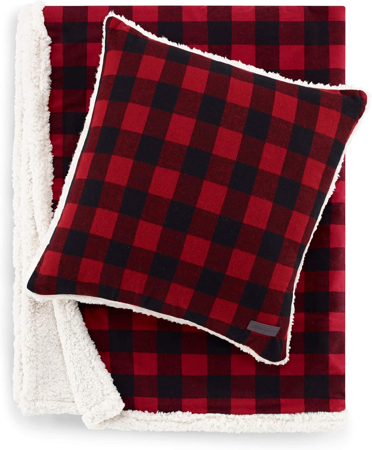 Eddie Bauer Cabin Plaid Black Sherpa 2 Piece Throw Blanket and Pillow Set