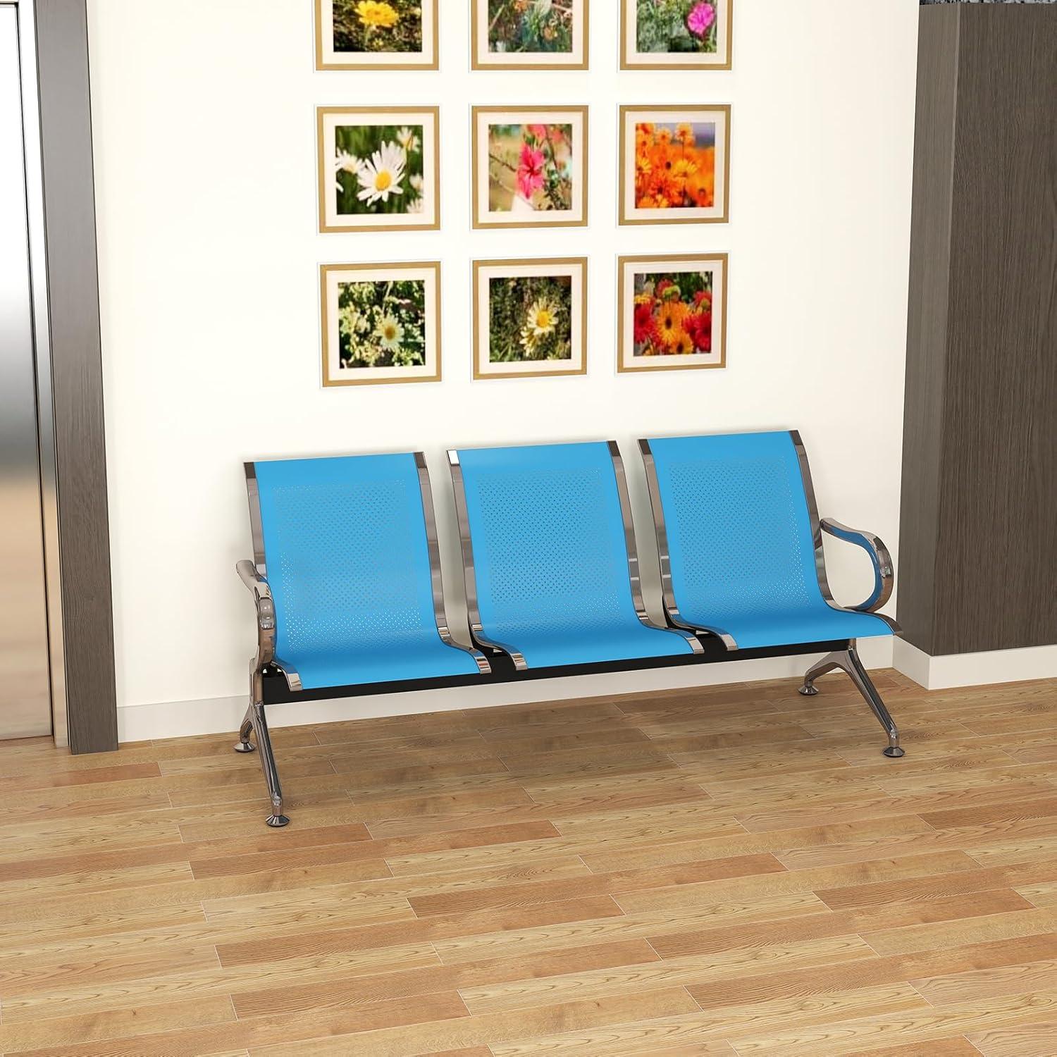 Kinbor Sillas de Sala de Espera, Sillas de Recepción de 3 Asientos, Muebles de Oficina para Invitados, Asientos para Banco de Aeropuerto, Hospital, Negro