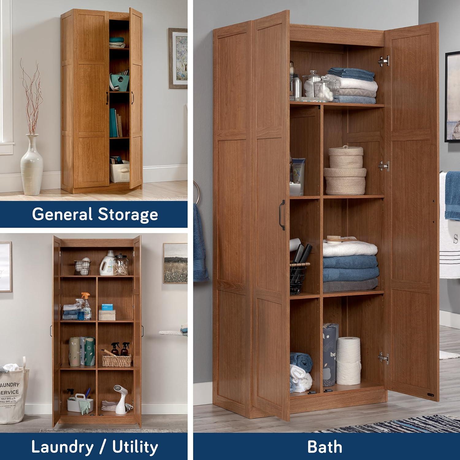 Highland Oak Freestanding Storage Cabinet with Adjustable Shelves