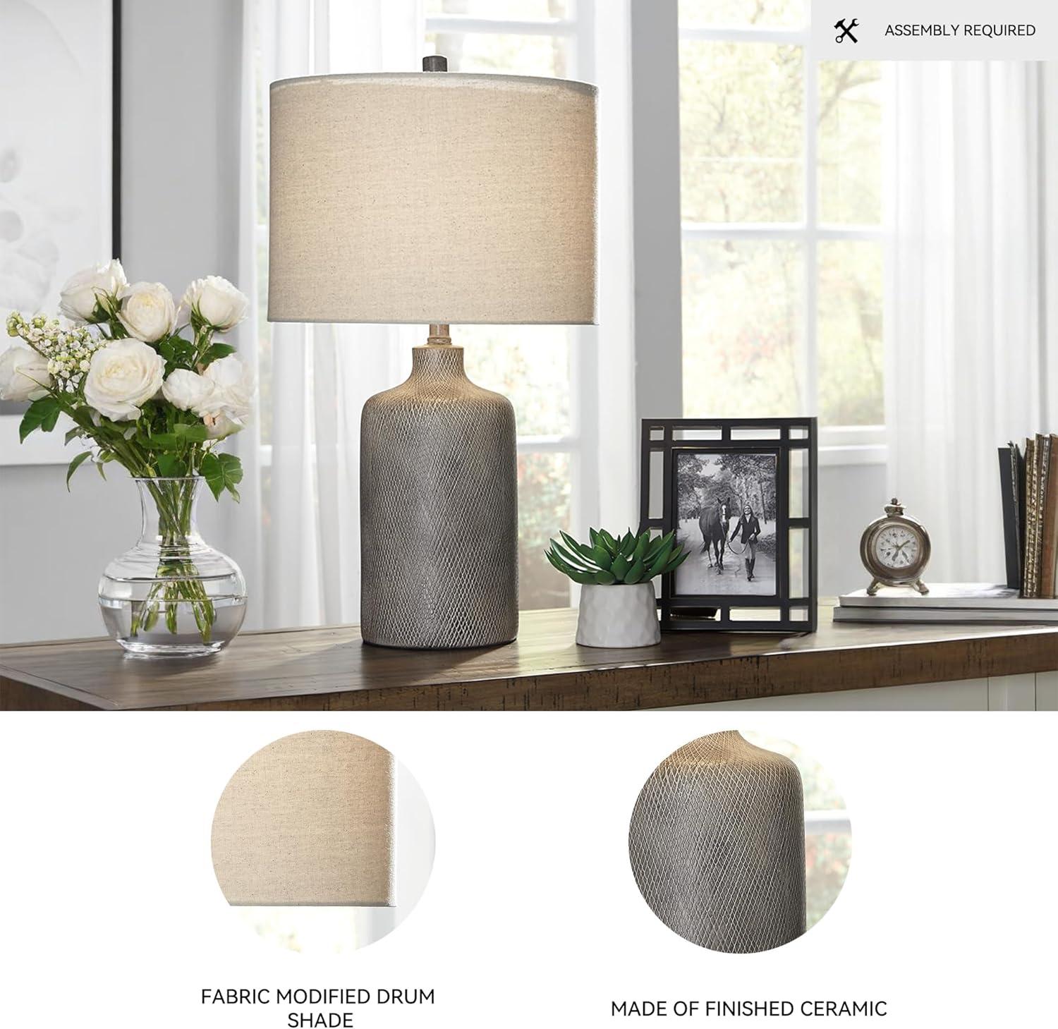 Signature Design by Ashley Linus Table Lamp Antique Black: Ceramic Base, Polyester Shade, UL Listed, 3-Way Switch