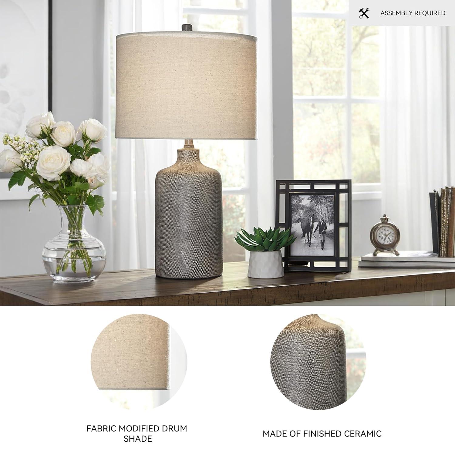 Signature Design by Ashley Linus Table Lamp Antique Black: Ceramic Base, Polyester Shade, UL Listed, 3-Way Switch