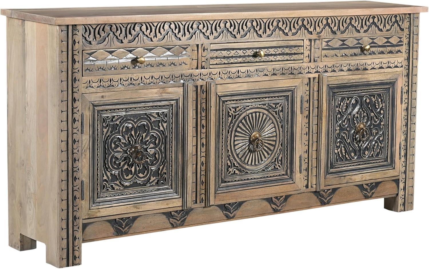 Taran Designs Isabella 3-drawer 3-door Solid Wood Sideboard in Beige/Black