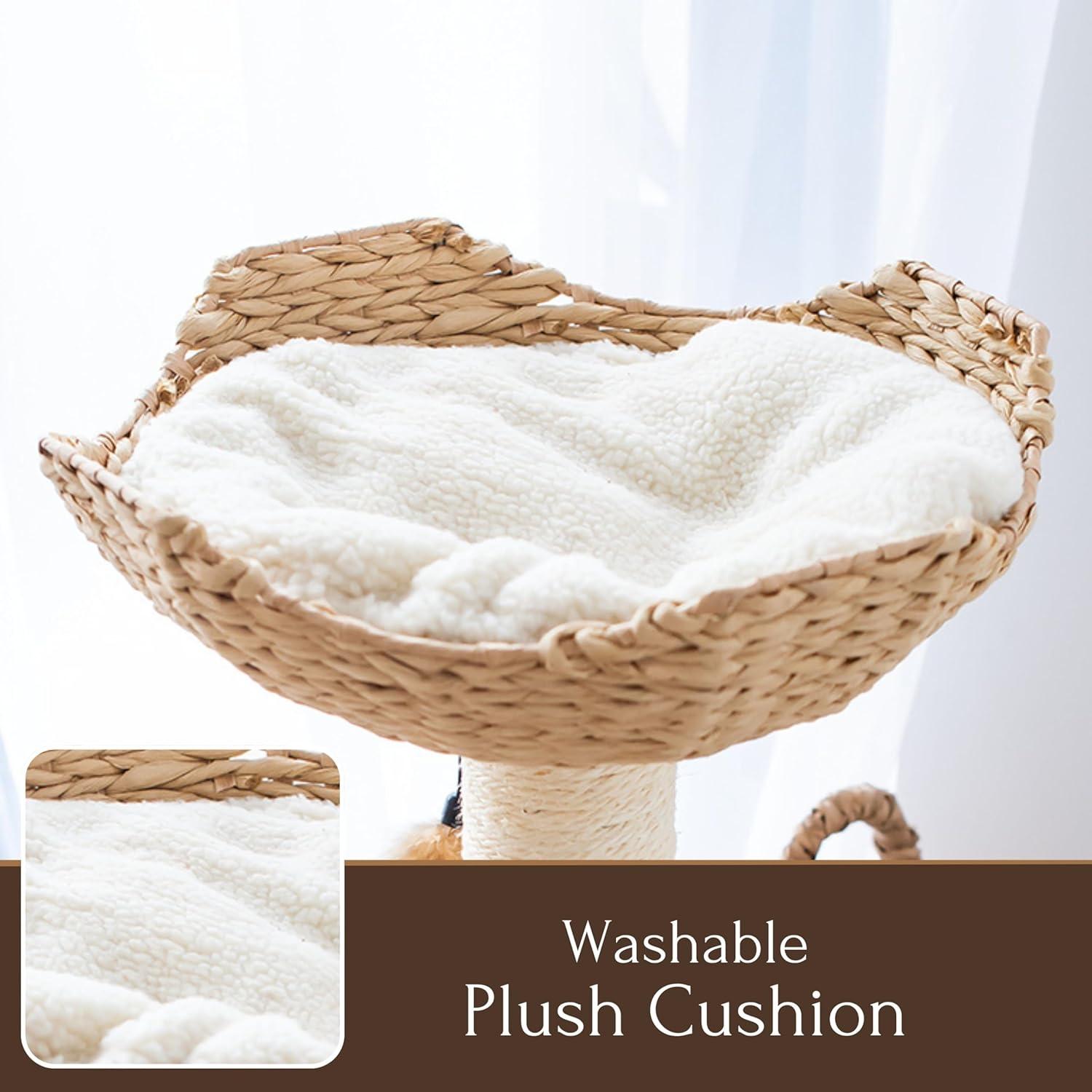 PetPals PetPals Walk Up Cat Tree with Fleece Perch, Handwoven Basket, and Sisal Scratching Post, Eco-Friendly Cat Furniture, Beige