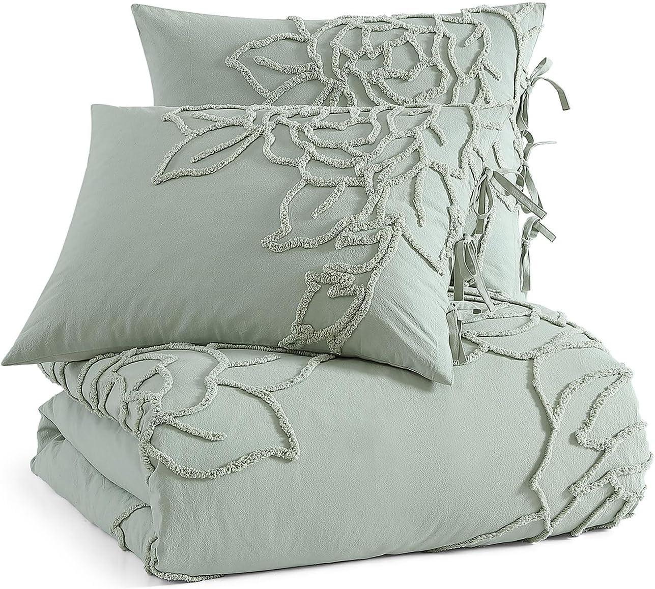 Peri Home 3pc Full/Queen Chenille Rose Comforter Set Green: Bedding, Lightweight Fabric, Includes Shams