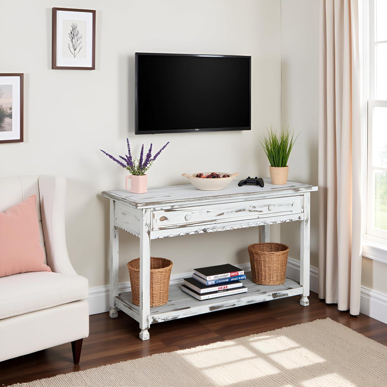 Console Table Hardwood White - Alaterre Furniture: Elegant Entryway Furniture with Storage Shelf, Spot Clean