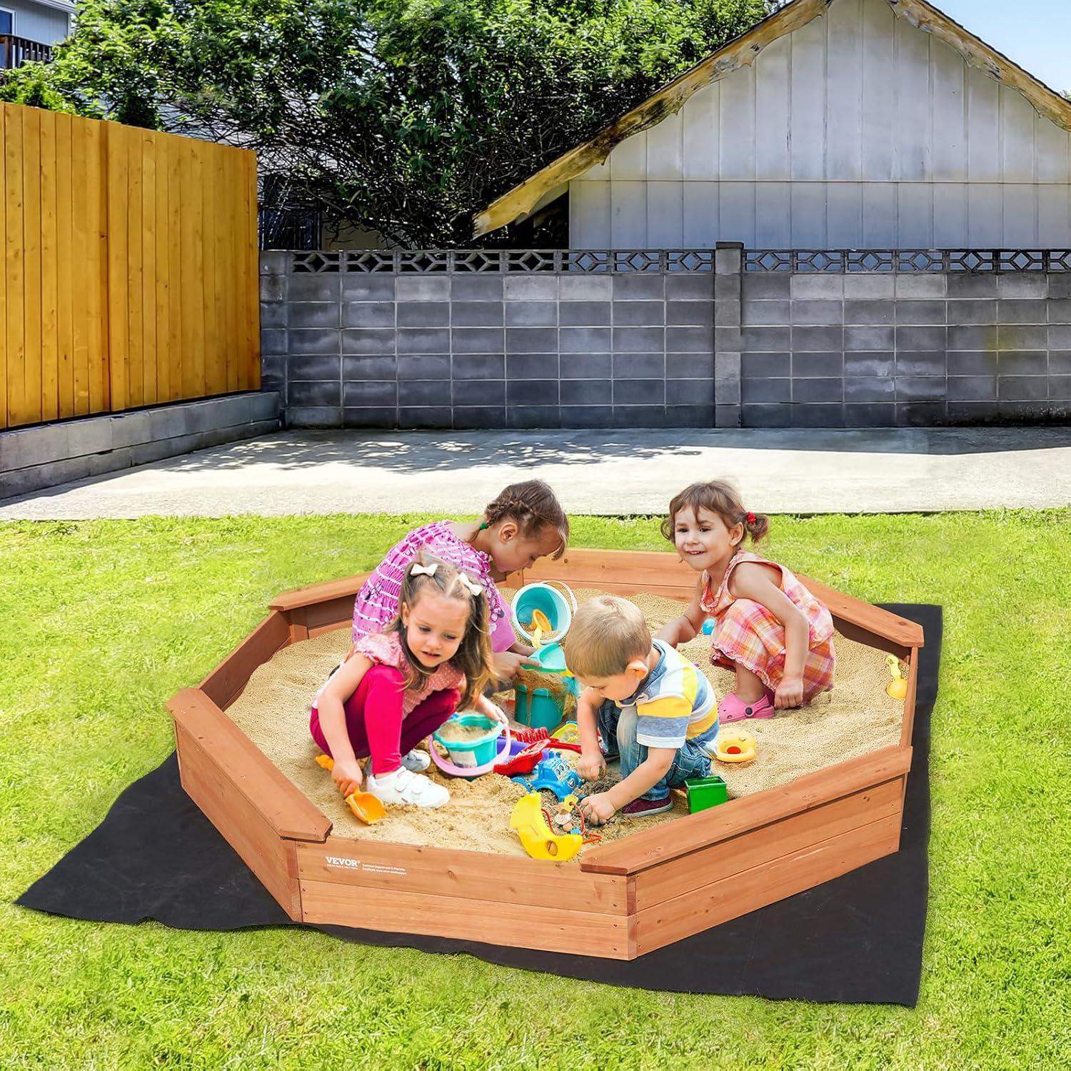 Large Octagonal Wooden Sandbox with Cover and Benches