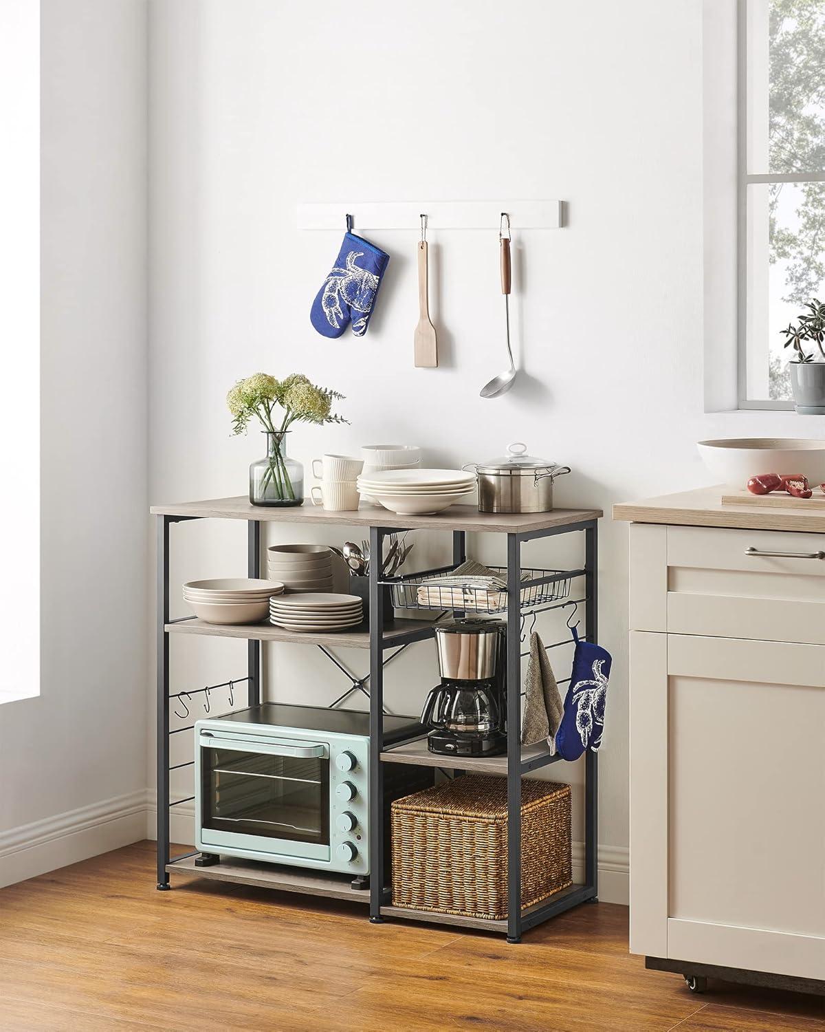 Greige and Black Adjustable Kitchen Baker's Rack with Steel Frame