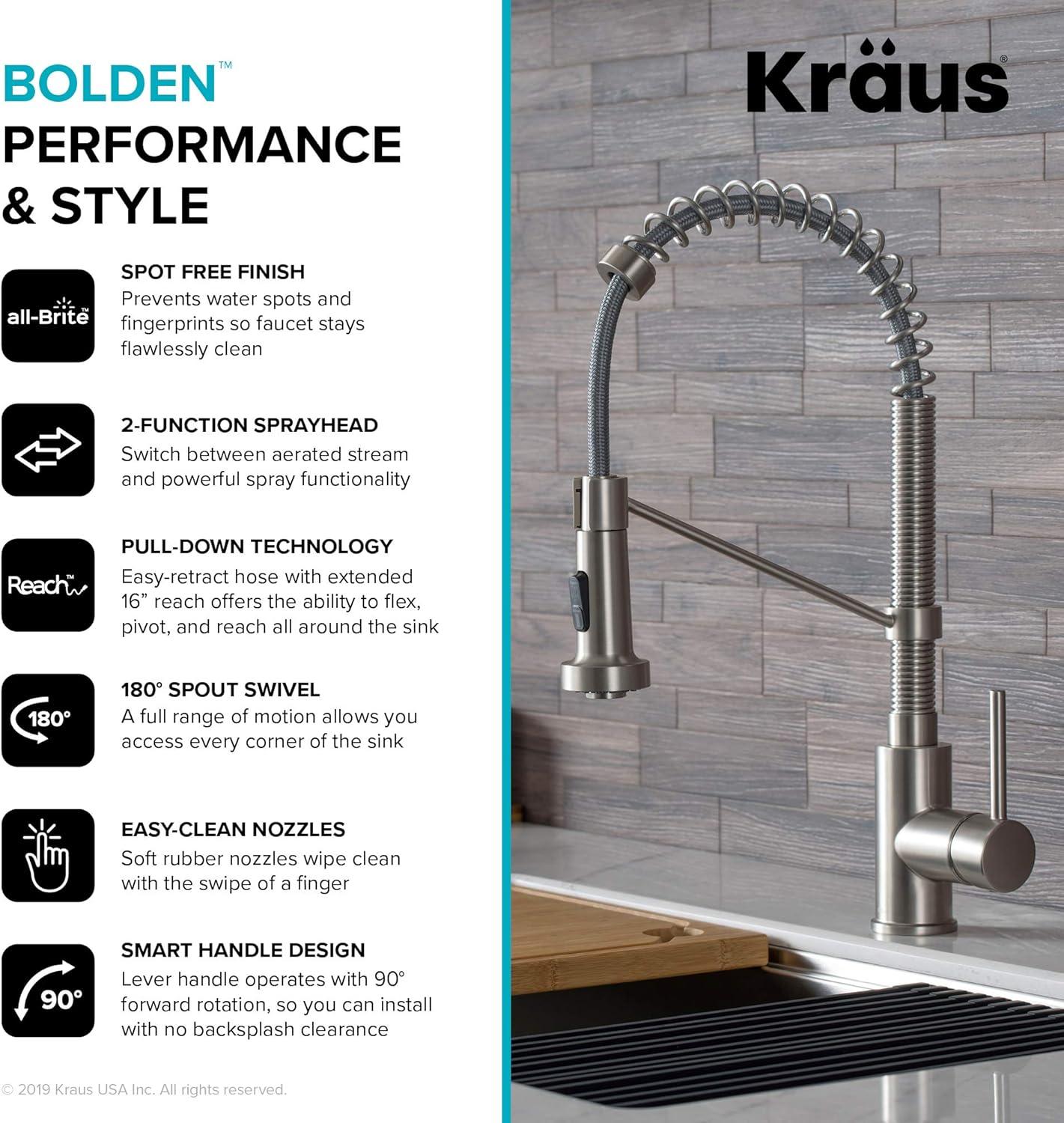 KRAUS Bolden Commercial Style 2-Function Single Handle Pull Down Kitchen Faucet